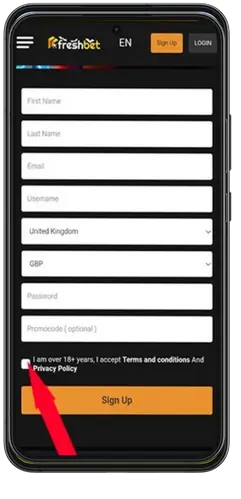 Freshbet android login